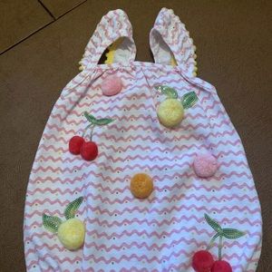 Mud pie girls fruit Pom Pom sequined romper NWT